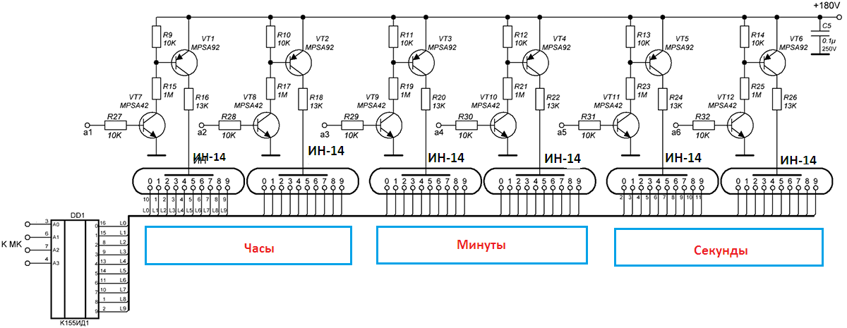 Схема часов на газоразрядных индикаторах схема