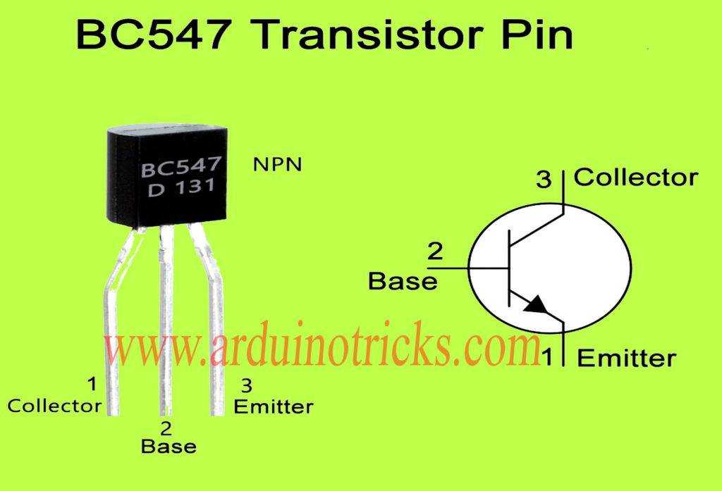 BC547 – это биполярный NPN высокочастотный транзистор общего применения Параметры транзистора BC547 Напряжение коллектор-база Uкбо max: 50В Напряжение