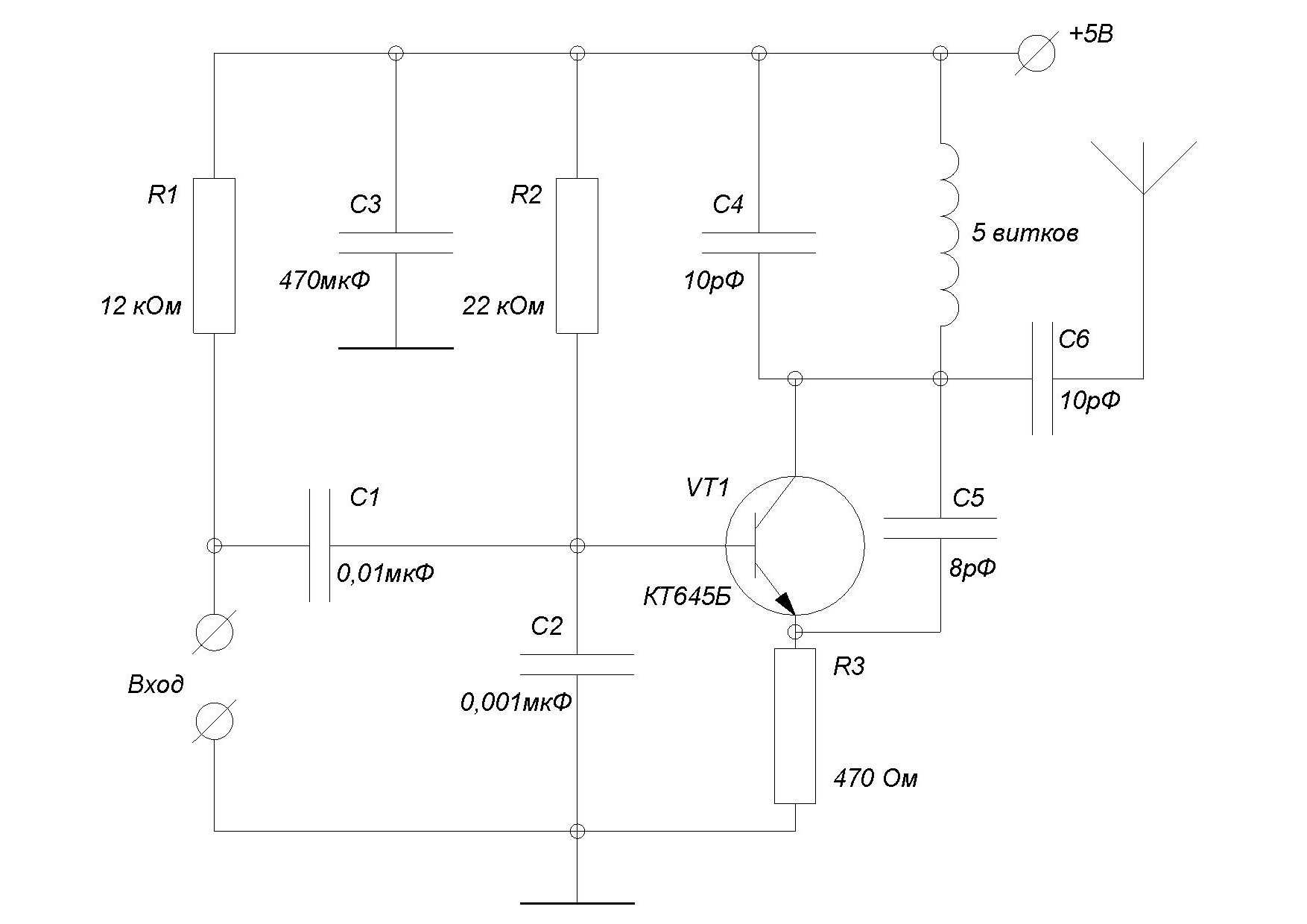 Схема радиопередатчика на 1 транзисторе