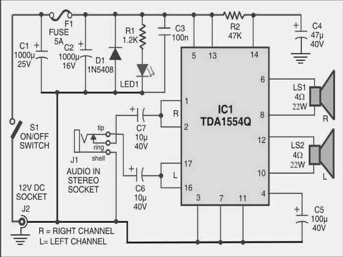 Tda1558q схема усилителя мощности