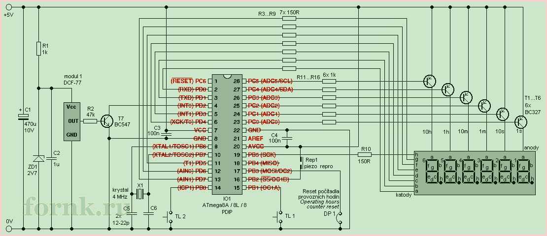 Схема часов на микроконтроллере atmega8