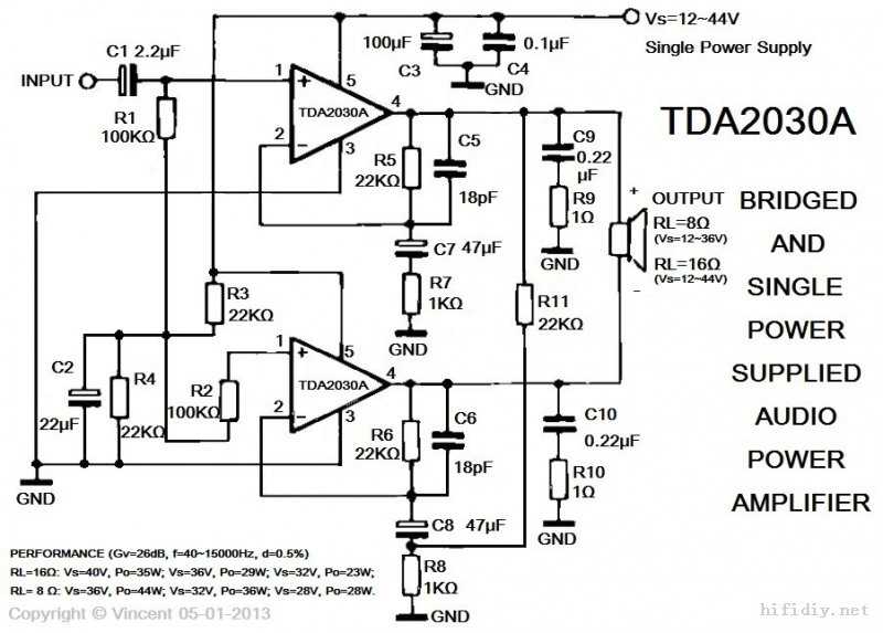 Усилитель звука на микросхеме tda2030a мощностью 14 вт.