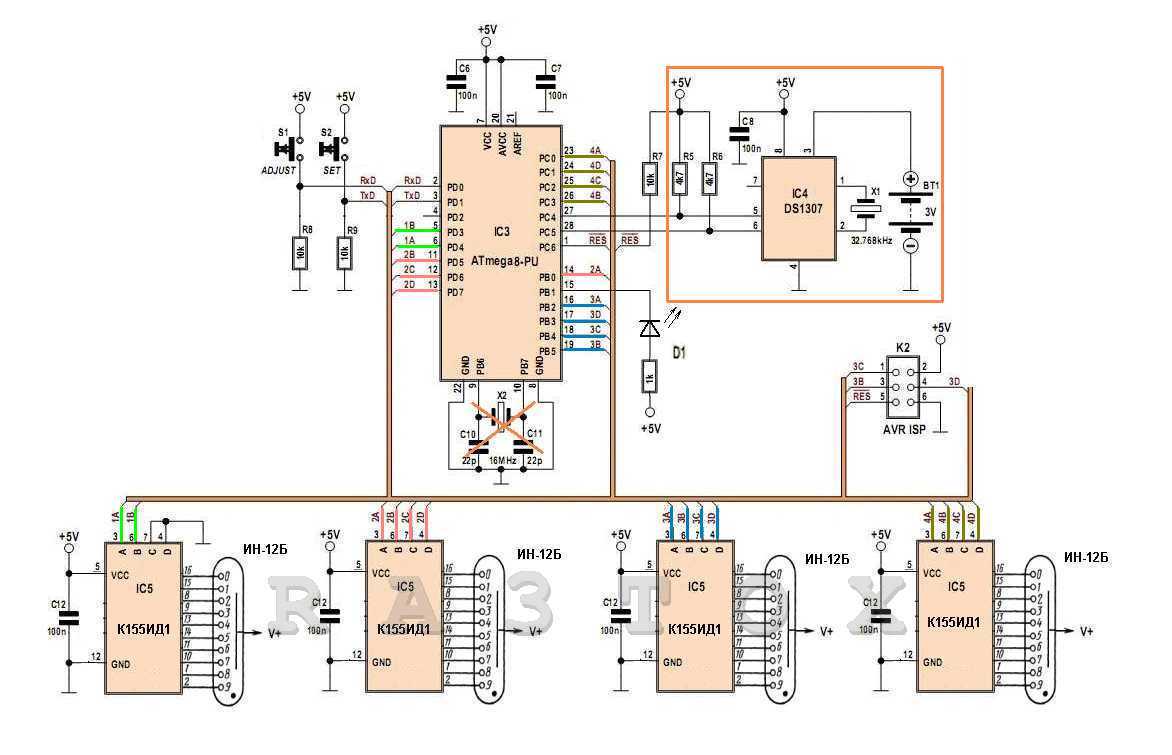 Схема часов на газоразрядных индикаторах схема