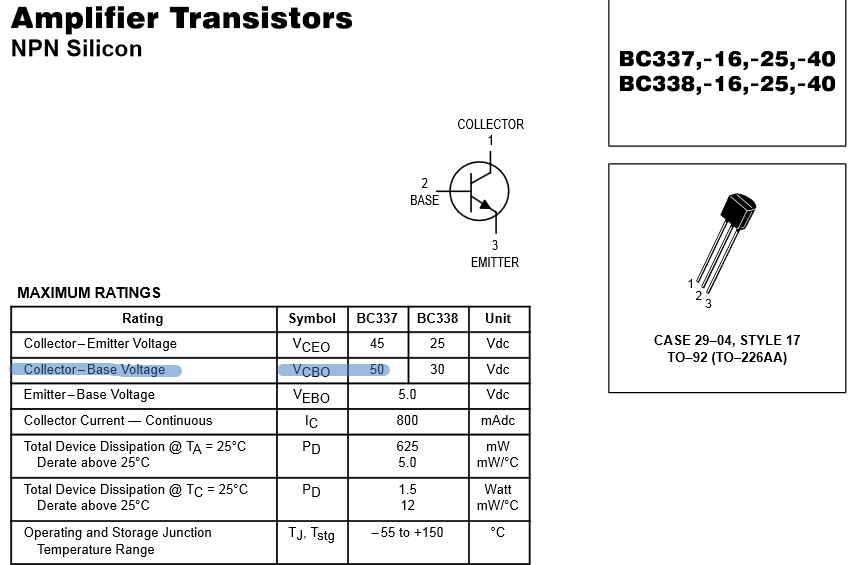 Характеристики транзистора bc337