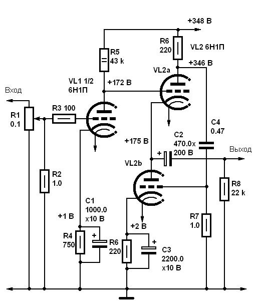 Ламповый усилитель для наушников 6н6п схема