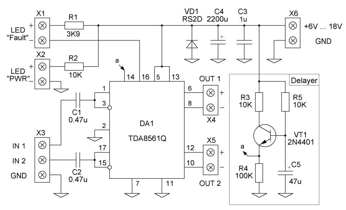 Схема самодельного двухканального усилителя мощности низкой частоты на микросхеме TDA7490 - два канала по 25 Ватт или мостовой вариант на 50 Ватт, двуполярное питание