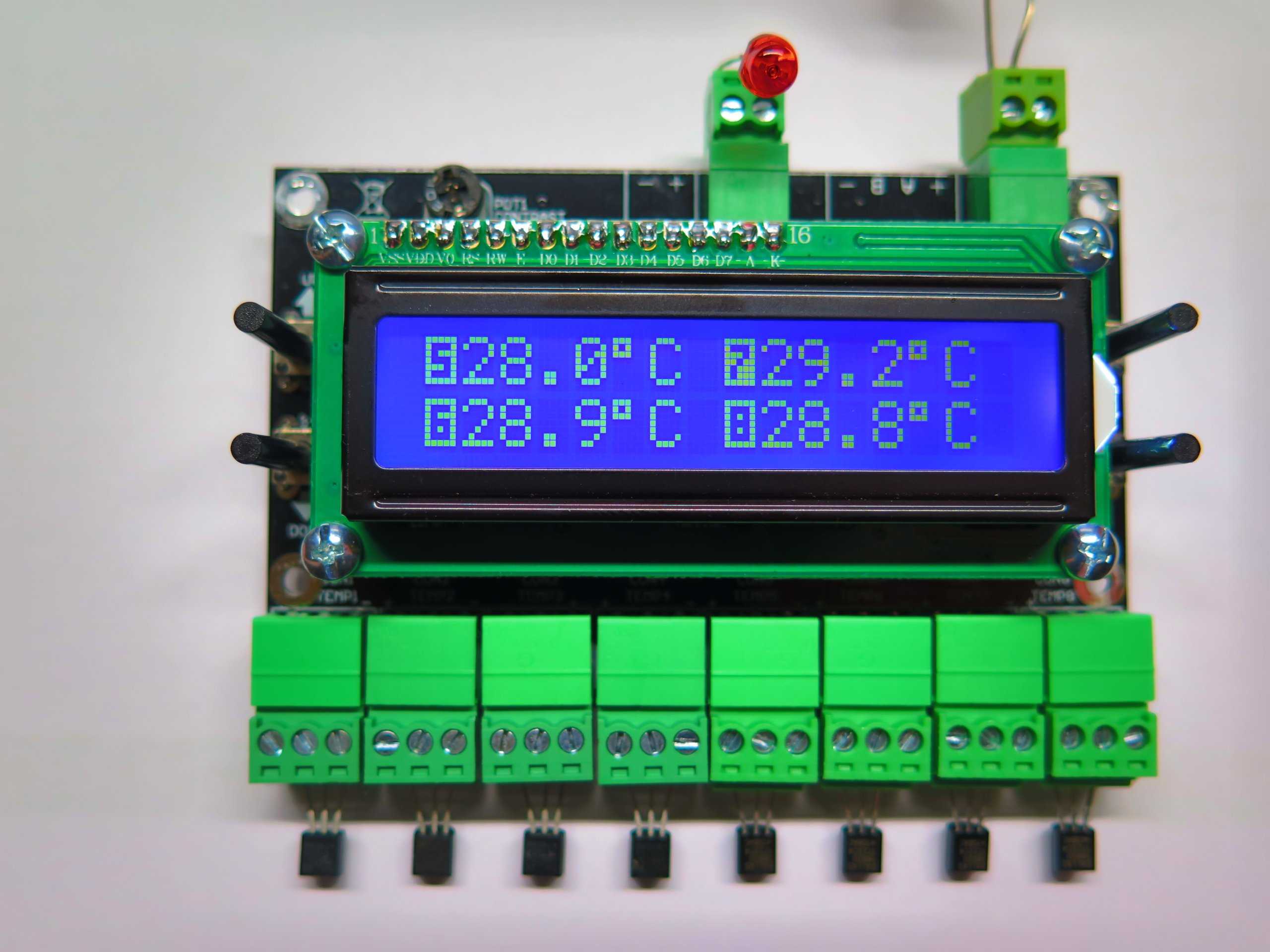 Термостат на микроконтроллере с использованием от 1 до 15 датчиков ds18b20 | уголок радиолюбителя