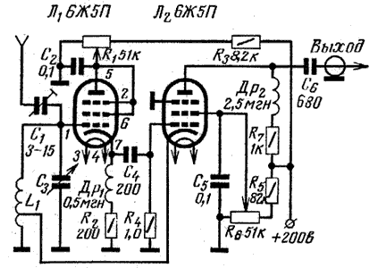 Схема на приемник регенеративный на лампах